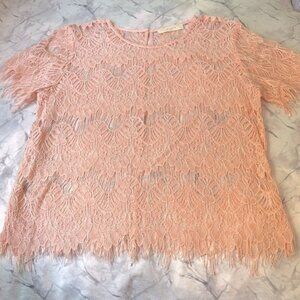 Peach Lace Short Sleeve Shell Top 🍑